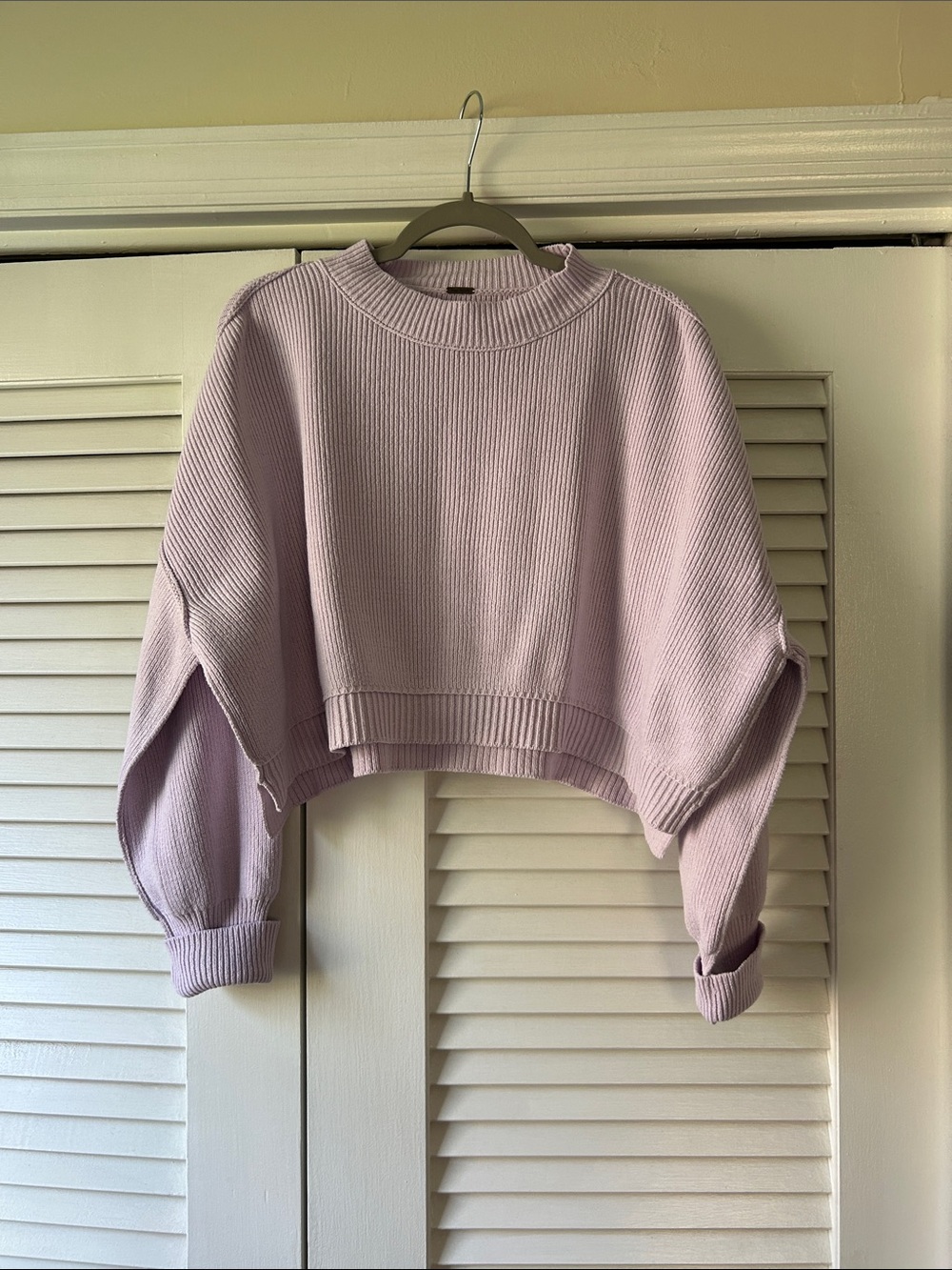 Free People Lavender Cropped Ribbed Crew Sweater